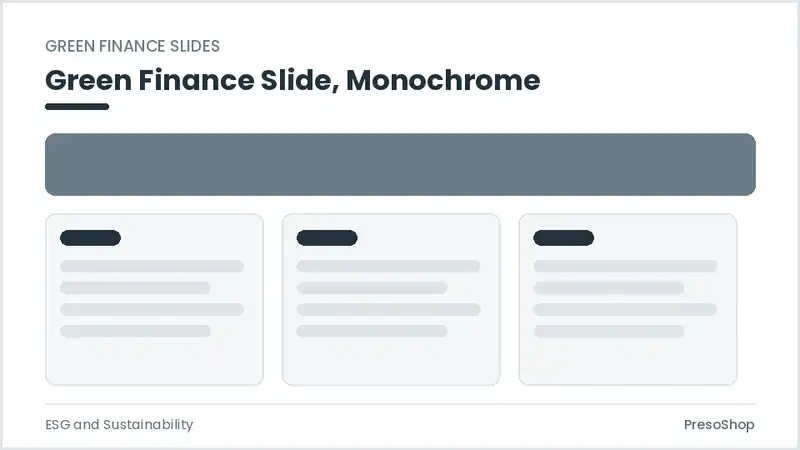 Editable PowerPoint green finance slide template in a monochrome treatment, built from recolourable native shapes for esg and sustainability decks