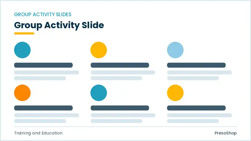 Editable PowerPoint group activity slide template, built from recolourable native shapes for training and education decks