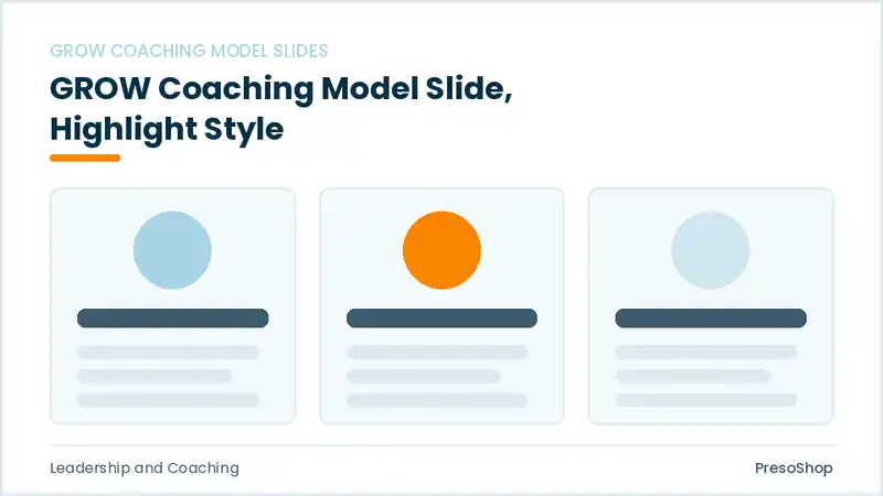 Editable PowerPoint grow coaching model slide template with an accented takeaway, built from recolourable native shapes for leadership and coaching decks