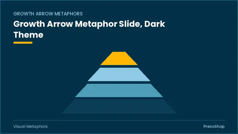 Editable PowerPoint growth arrow metaphor slide template in a dark theme, built from recolourable native shapes for visual metaphors decks