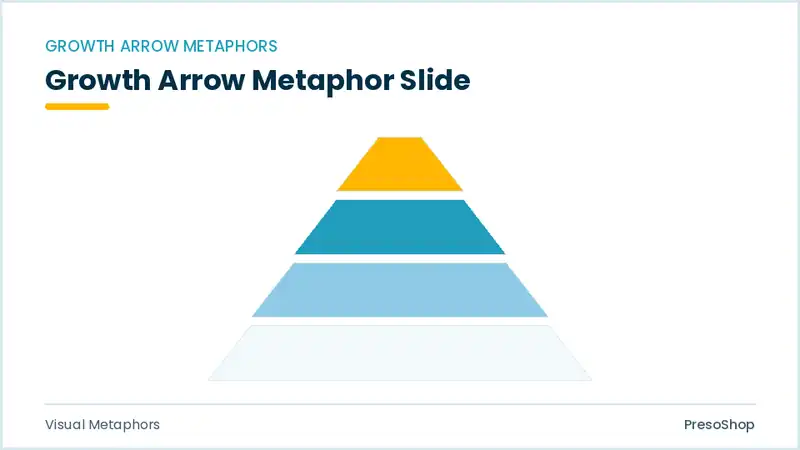 Editable PowerPoint growth arrow metaphor slide template, built from recolourable native shapes for visual metaphors decks