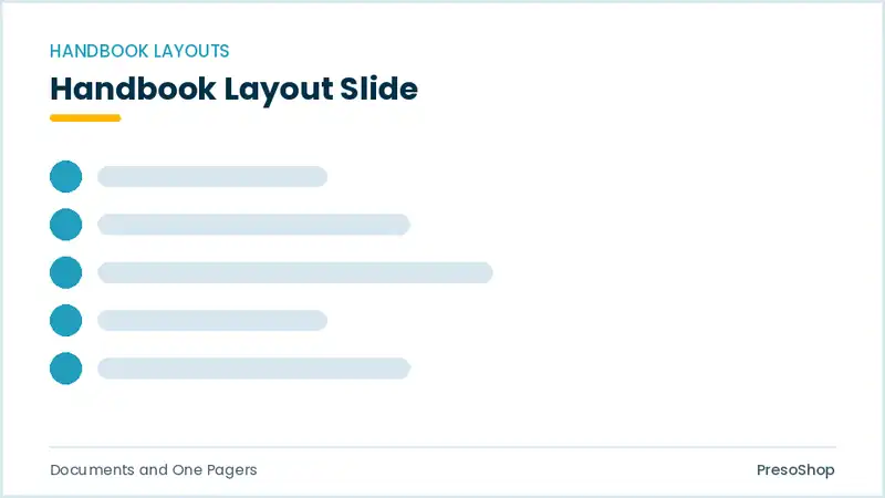 Editable PowerPoint handbook layout slide template, built from recolourable native shapes for documents and one pagers decks