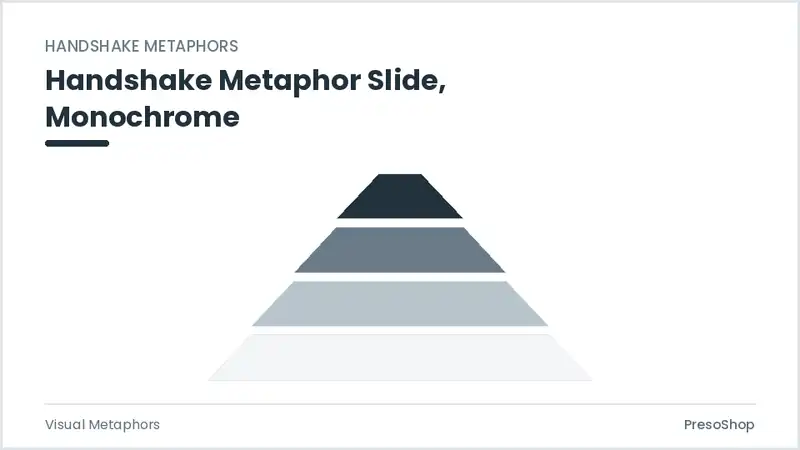 Editable PowerPoint handshake metaphor slide template in a monochrome treatment, built from recolourable native shapes for visual metaphors decks