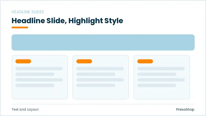 Editable PowerPoint headline slide template with an accented takeaway, built from recolourable native shapes for text and layout decks