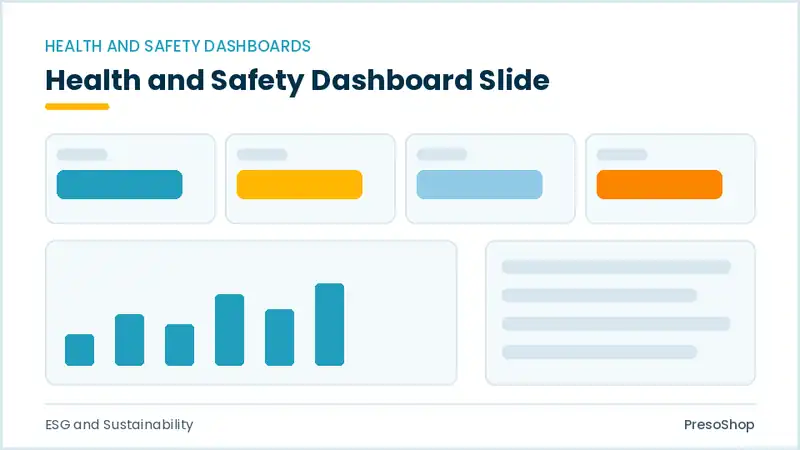 Editable PowerPoint health and safety dashboard slide template, built from recolourable native shapes for esg and sustainability decks