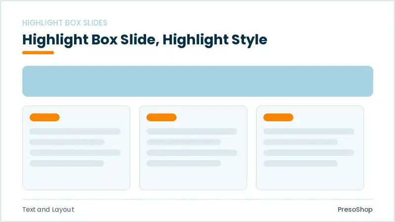Editable PowerPoint highlight box slide template with an accented takeaway, built from recolourable native shapes for text and layout decks