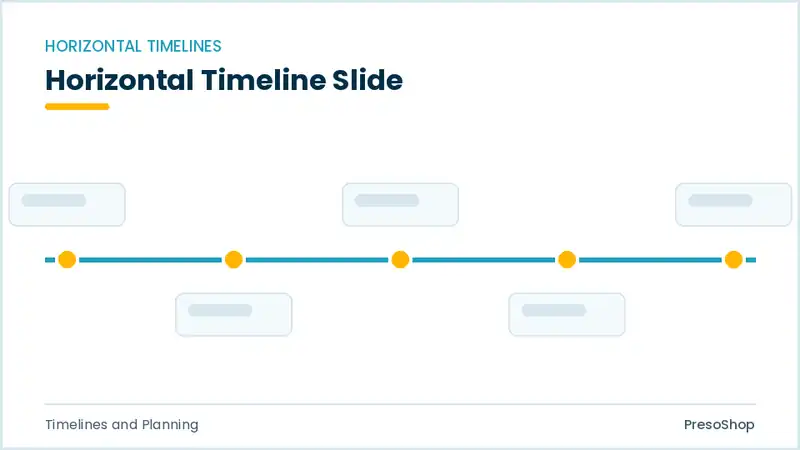 Editable PowerPoint horizontal timeline slide template, built from recolourable native shapes for timelines and planning decks