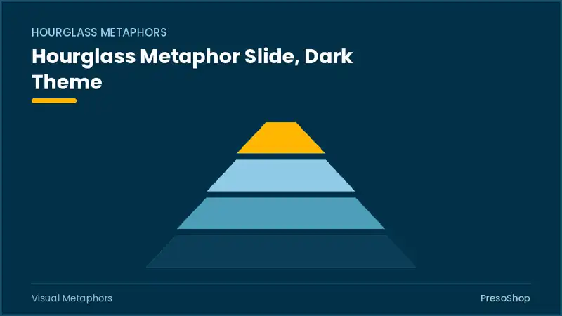 Editable PowerPoint hourglass metaphor slide template in a dark theme, built from recolourable native shapes for visual metaphors decks