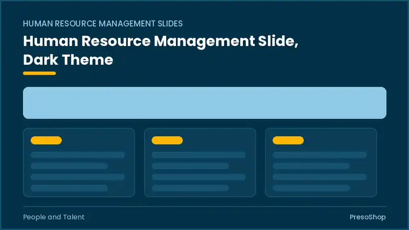 Editable PowerPoint human resource management slide template in a dark theme, built from recolourable native shapes for people and talent decks