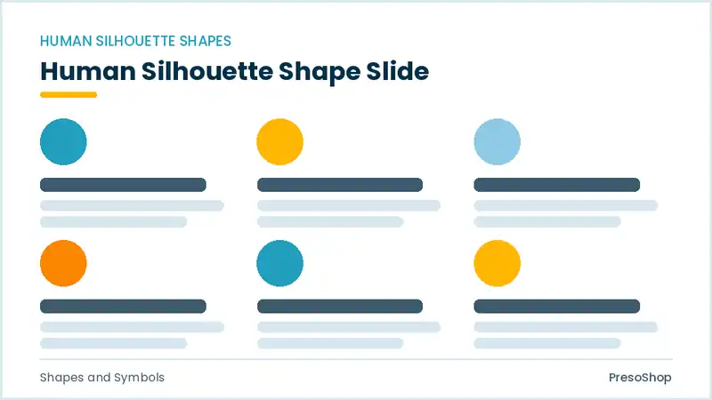Editable PowerPoint human silhouette shape slide template, built from recolourable native shapes for shapes and symbols decks