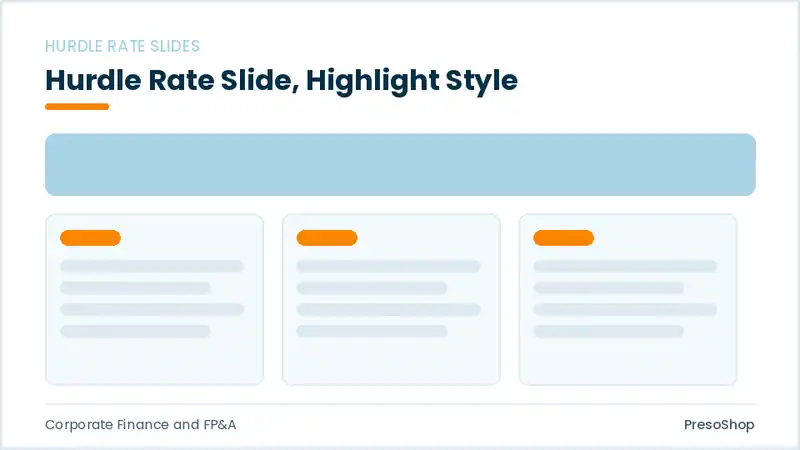 Editable PowerPoint hurdle rate slide template with an accented takeaway, built from recolourable native shapes for corporate finance and fp&a decks