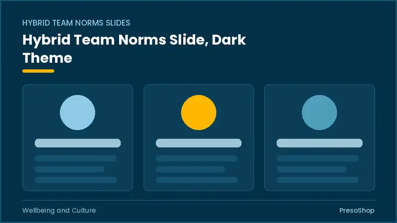 Editable PowerPoint hybrid team norms slide template in a dark theme, built from recolourable native shapes for wellbeing and culture decks