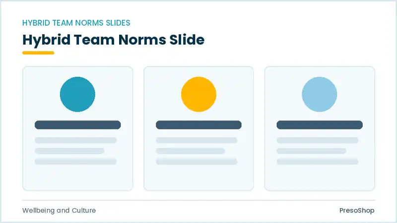 Editable PowerPoint hybrid team norms slide template, built from recolourable native shapes for wellbeing and culture decks