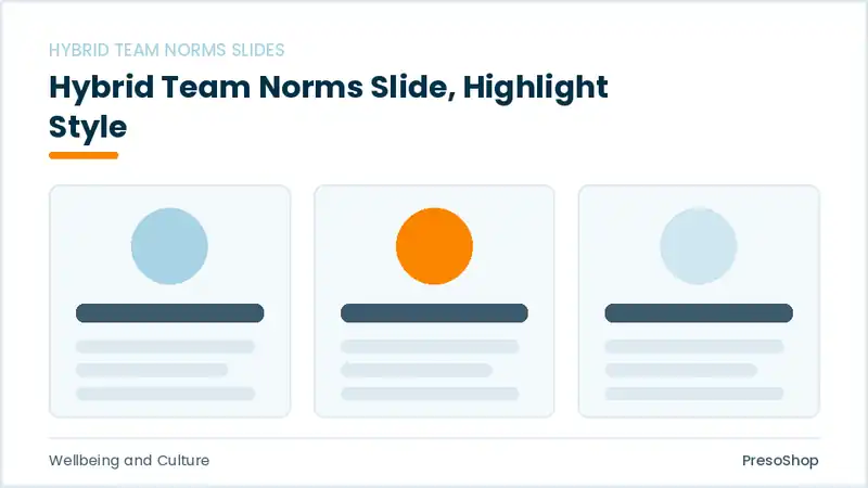 Editable PowerPoint hybrid team norms slide template with an accented takeaway, built from recolourable native shapes for wellbeing and culture decks