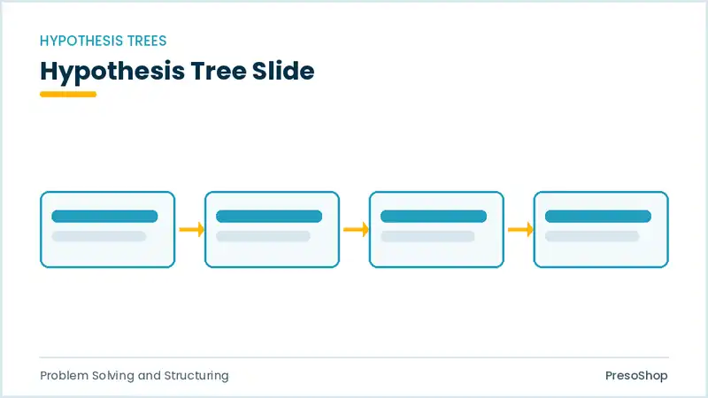Editable PowerPoint hypothesis tree slide template, built from recolourable native shapes for problem solving and structuring decks