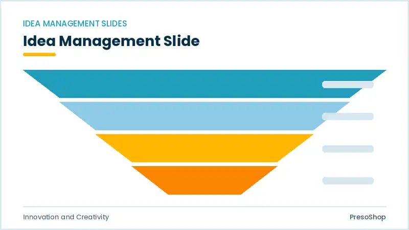 Editable PowerPoint idea management slide template, built from recolourable native shapes for innovation and creativity decks