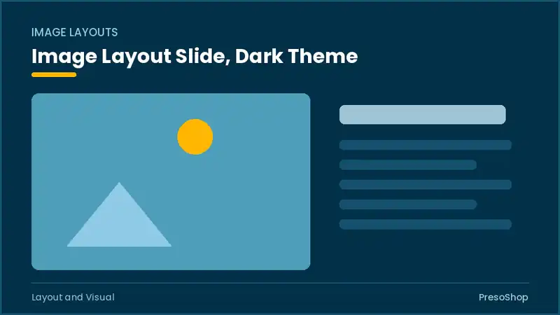 Editable PowerPoint image layout slide template in a dark theme, built from recolourable native shapes for layout and visual decks