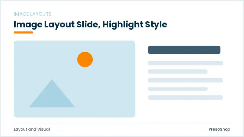 Editable PowerPoint image layout slide template with an accented takeaway, built from recolourable native shapes for layout and visual decks