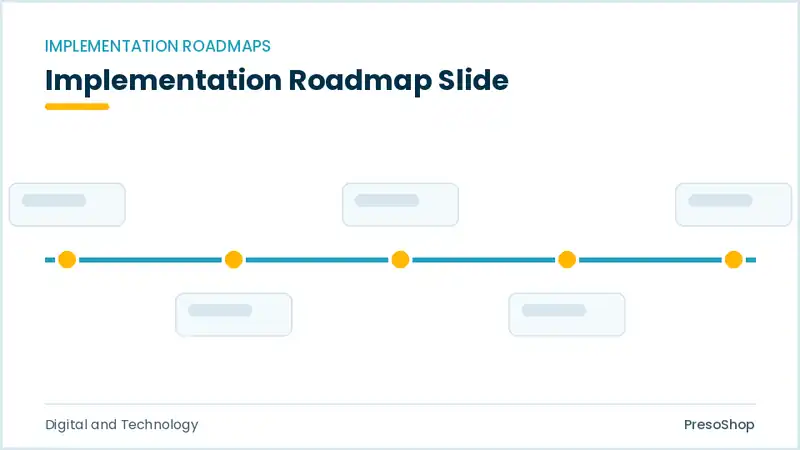 Editable PowerPoint implementation roadmap slide template, built from recolourable native shapes for digital and technology decks