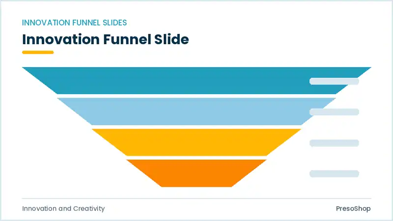 Editable PowerPoint innovation funnel slide template, built from recolourable native shapes for innovation and creativity decks