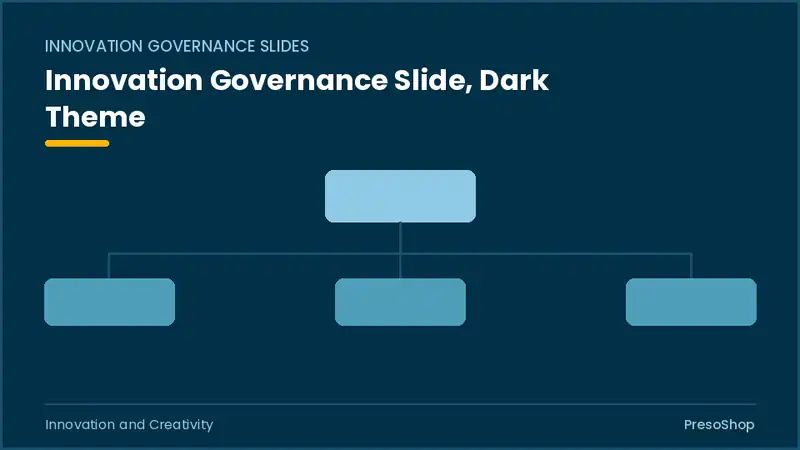 Editable PowerPoint innovation governance slide template in a dark theme, built from recolourable native shapes for innovation and creativity decks
