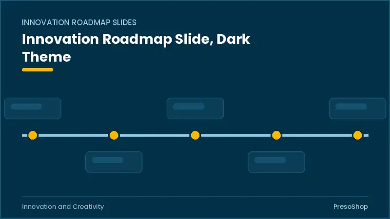 Editable PowerPoint innovation roadmap slide template in a dark theme, built from recolourable native shapes for innovation and creativity decks