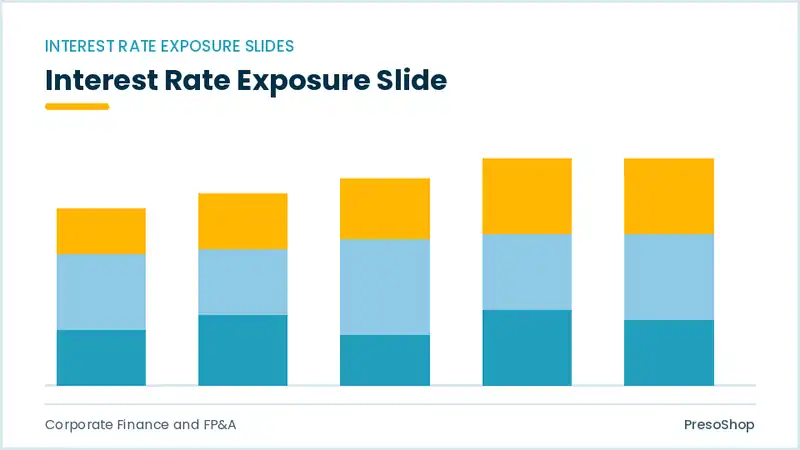 Editable PowerPoint interest rate exposure slide template, built from recolourable native shapes for corporate finance and fp&a decks