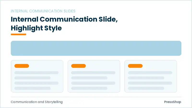 Editable PowerPoint internal communication slide template with an accented takeaway, built from recolourable native shapes for communication and storytelling decks