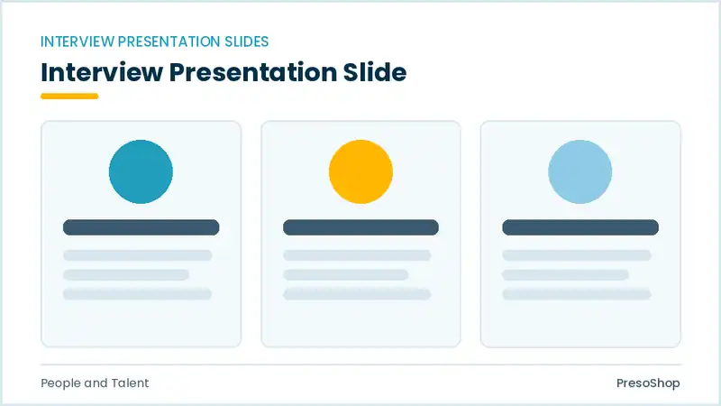 Editable PowerPoint interview presentation slide template, built from recolourable native shapes for people and talent decks