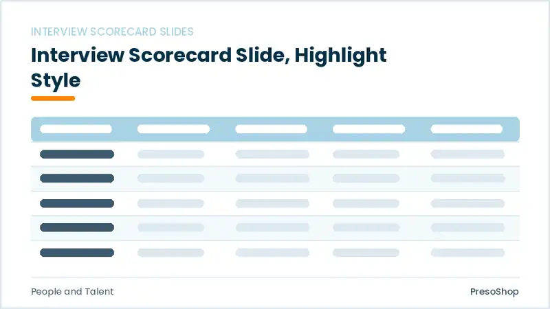 Editable PowerPoint interview scorecard slide template with an accented takeaway, built from recolourable native shapes for people and talent decks