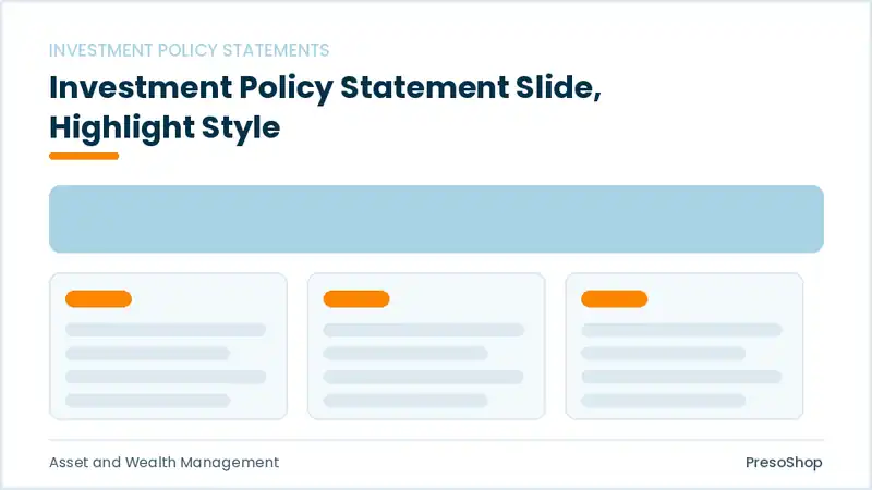Editable PowerPoint investment policy statement slide template with an accented takeaway, built from recolourable native shapes for asset and wealth management decks
