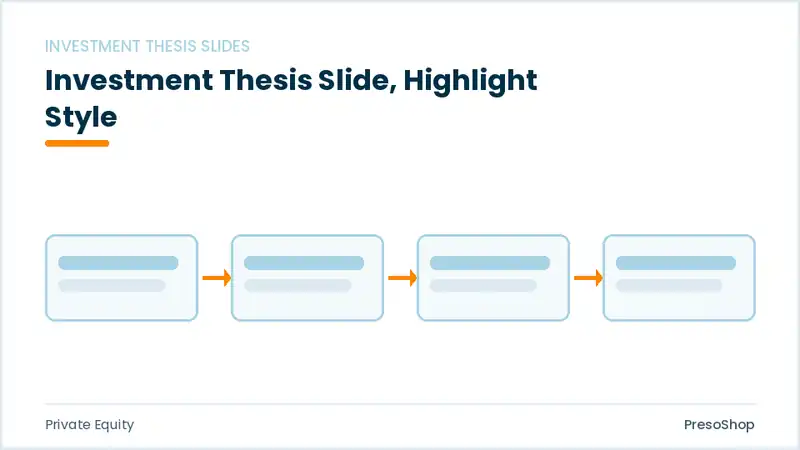 Editable PowerPoint investment thesis slide template with an accented takeaway, built from recolourable native shapes for private equity decks