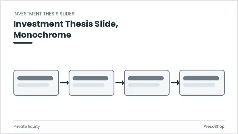 Editable PowerPoint investment thesis slide template in a monochrome treatment, built from recolourable native shapes for private equity decks