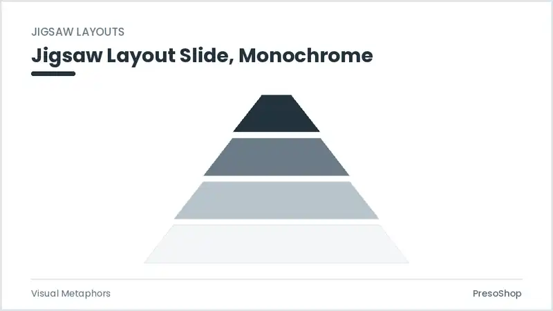 Editable PowerPoint jigsaw layout slide template in a monochrome treatment, built from recolourable native shapes for visual metaphors decks