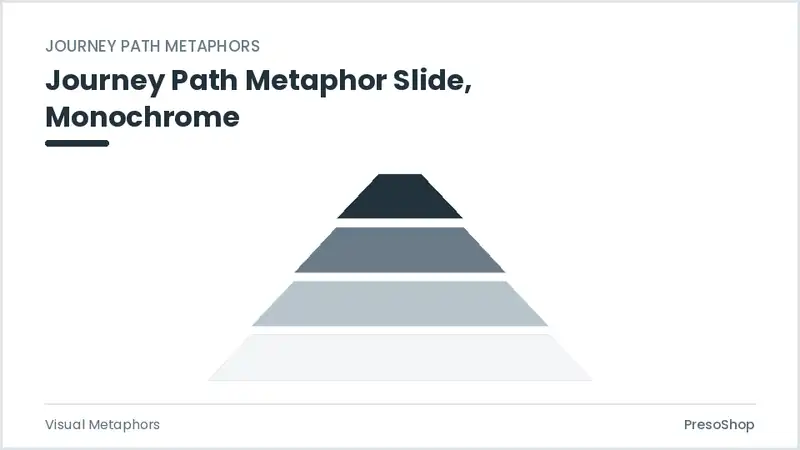 Editable PowerPoint journey path metaphor slide template in a monochrome treatment, built from recolourable native shapes for visual metaphors decks