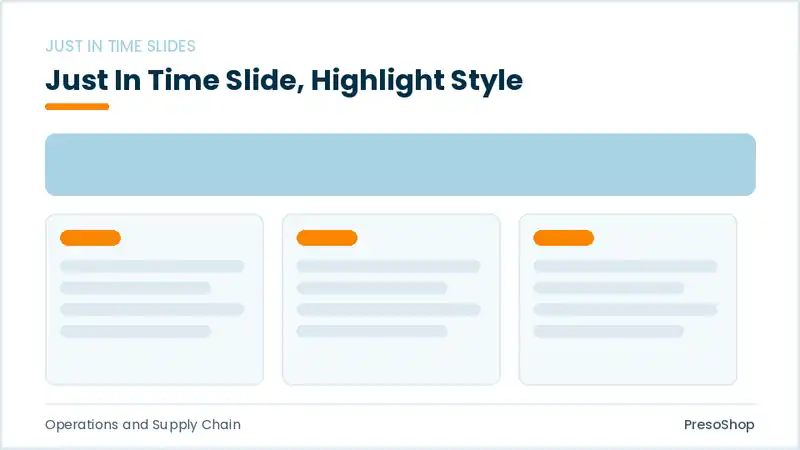 Editable PowerPoint just in time slide template with an accented takeaway, built from recolourable native shapes for operations and supply chain decks