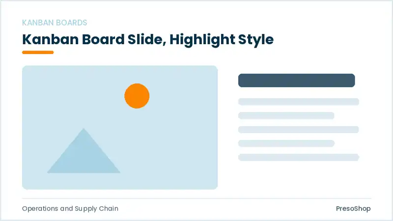 Editable PowerPoint kanban board slide template with an accented takeaway, built from recolourable native shapes for operations and supply chain decks