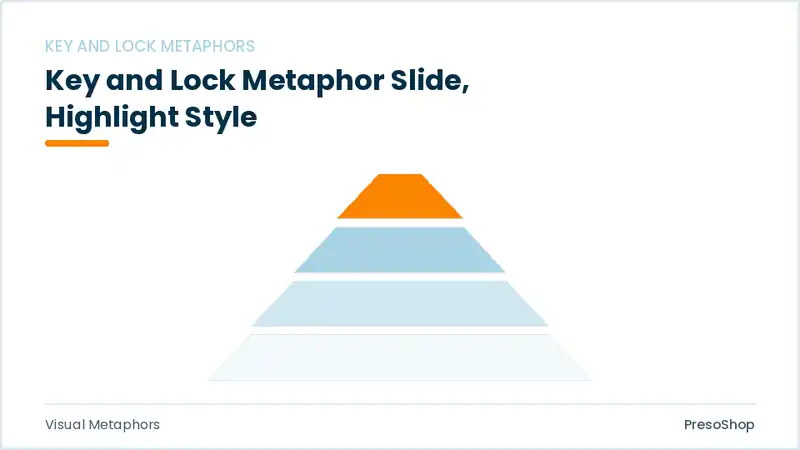 Editable PowerPoint key and lock metaphor slide template with an accented takeaway, built from recolourable native shapes for visual metaphors decks