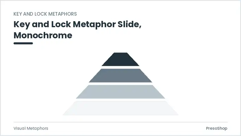 Editable PowerPoint key and lock metaphor slide template in a monochrome treatment, built from recolourable native shapes for visual metaphors decks