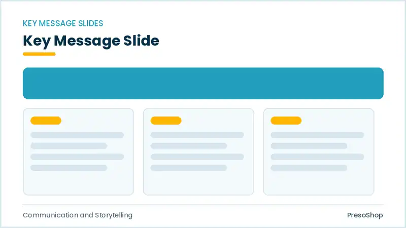 Editable PowerPoint key message slide template, built from recolourable native shapes for communication and storytelling decks