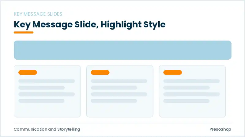 Editable PowerPoint key message slide template with an accented takeaway, built from recolourable native shapes for communication and storytelling decks