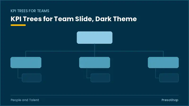 Editable PowerPoint kpi trees for team slide template in a dark theme, built from recolourable native shapes for people and talent decks