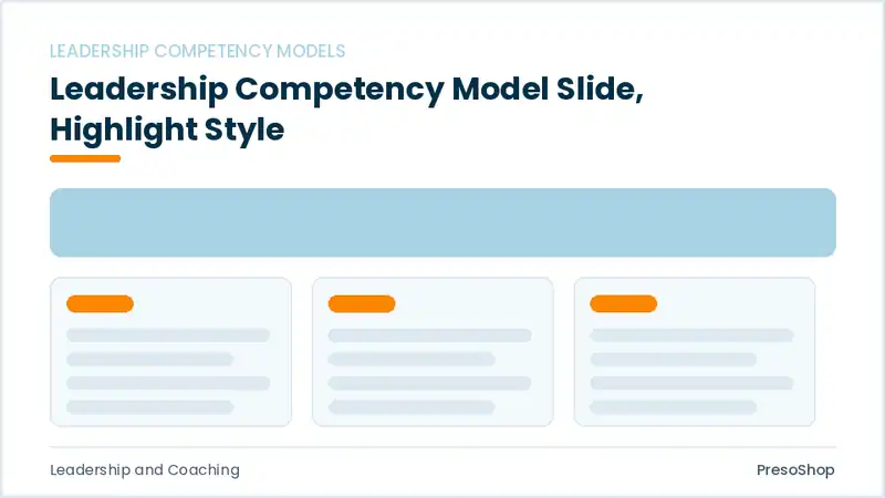 Editable PowerPoint leadership competency model slide template with an accented takeaway, built from recolourable native shapes for leadership and coaching decks