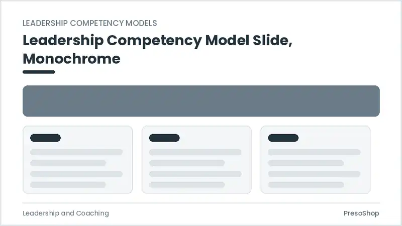 Editable PowerPoint leadership competency model slide template in a monochrome treatment, built from recolourable native shapes for leadership and coaching decks