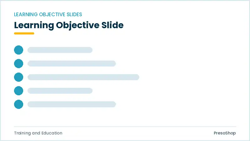 Editable PowerPoint learning objective slide template, built from recolourable native shapes for training and education decks