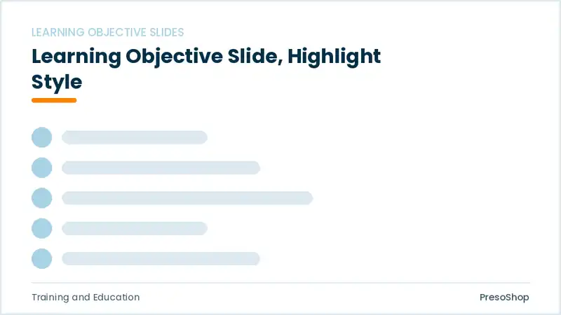Editable PowerPoint learning objective slide template with an accented takeaway, built from recolourable native shapes for training and education decks
