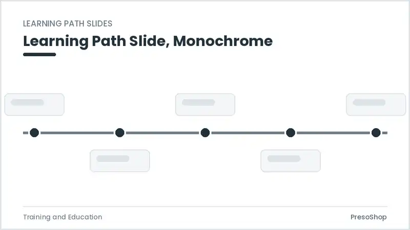 Editable PowerPoint learning path slide template in a monochrome treatment, built from recolourable native shapes for training and education decks