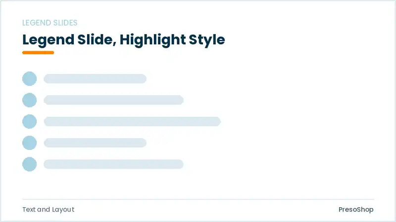 Editable PowerPoint legend slide template with an accented takeaway, built from recolourable native shapes for text and layout decks