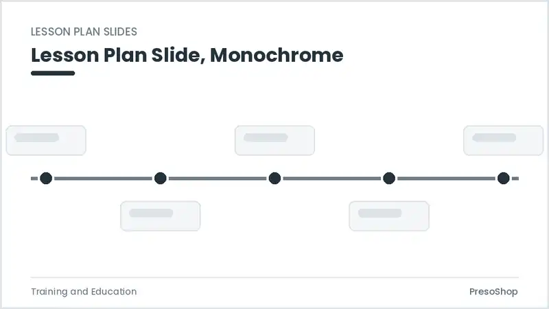 Editable PowerPoint lesson plan slide template in a monochrome treatment, built from recolourable native shapes for training and education decks