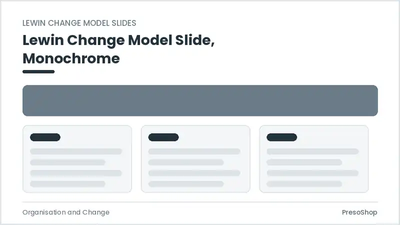 Editable PowerPoint lewin change model slide template in a monochrome treatment, built from recolourable native shapes for organisation and change decks